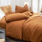 Caramel Pumpkin Duvet Cover Set Queen Size 3pcs Burnt Orange Duvet Covers Modern... - Image 4