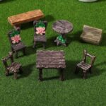 8 Pieces Miniature Garden Figurines Resin Micro Table and Chairs Set Micro Lands... - Image 8
