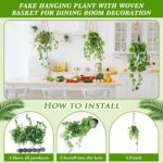 6 Set Mini Fake Hanging Plants with Woven Basket Boho Artificial Ivy Faux Vines ... - Image 4