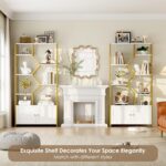 Keyluv 76" Tall Gold Bookshelf with Cabinet Storage, Multifunctional Open Displa... - Image 4