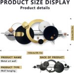 Large Modern Abstract Metal Wall Art, Black and Gold Geometric Circles Wall Deco... - Image 3