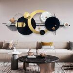 Large Modern Abstract Metal Wall Art, Black and Gold Geometric Circles Wall Deco... - Image 4
