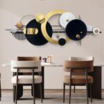 Large Modern Abstract Metal Wall Art, Black and Gold Geometric Circles Wall Deco... - Image 6