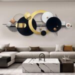 Large Modern Abstract Metal Wall Art, Black and Gold Geometric Circles Wall Deco... - Image 8