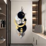 Large Modern Abstract Metal Wall Art, Black and Gold Geometric Circles Wall Deco... - Image 9