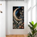 UZMKM Vintage Vertical Wall Art, Crescent Moon & Botanical Painting Print, Flora... - Image 3