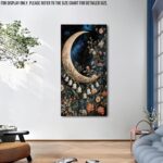 UZMKM Vintage Vertical Wall Art, Crescent Moon & Botanical Painting Print, Flora... - Image 4