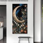 UZMKM Vintage Vertical Wall Art, Crescent Moon & Botanical Painting Print, Flora... - Image 5
