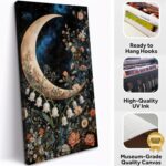 UZMKM Vintage Vertical Wall Art, Crescent Moon & Botanical Painting Print, Flora... - Image 7