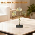Gold Ginkgo Leaf Sculpture, Modern Metal Leaf Desk Decor with Marble Base, Elega... - Image 5