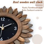 Honiway Wall Clock Battery Operated 12 in Rustic Wood Boho Sunburst Decorative W... - Image 3