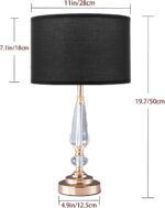 19.7" Modern Crystal Table Lamp with Gold Base & Black Fabric Shade, Elegant Bed... - Image 3