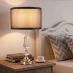 19.7" Modern Crystal Table Lamp with Gold Base & Black Fabric Shade, Elegant Bed... - Image 5