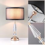 19.7" Modern Crystal Table Lamp with Gold Base & Black Fabric Shade, Elegant Bed... - Image 7