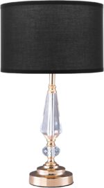 19.7" Modern Crystal Table Lamp with Gold Base & Black Fabric Shade, Elegant Bed... - Image 10