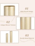 Sziqiqi Tall Gold Floor Vase: Set of 2 Woven Texture Metal Cylinder Vases Extra ... - Image 5