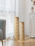 Sziqiqi Tall Gold Floor Vase: Set of 2 Woven Texture Metal Cylinder Vases Extra ... - Image 6