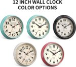 Wall Clock Metal 12.4" Retro Vintage Wall Clocks Countryside Style Silent Non Ti... - Image 7