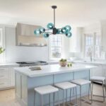 KCO Lighting Modern 8-Lights Blue Glass Sputnik Chandelier Mid-Century Matte Bla... - Image 6