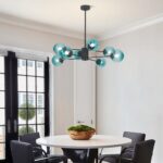 KCO Lighting Modern 8-Lights Blue Glass Sputnik Chandelier Mid-Century Matte Bla... - Image 8