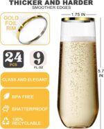 Maaacute 24 Pack Champagne Flutes Plastic, 9 Oz Disposable Stemless Mimosa Gold ... - Image 5