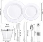 Liacere 350PCS Silver Plastic Plates-Disposable White and Silver Plates 50guest ... - Image 7
