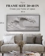 HUARCEY Sand-Textured Wave Black Metal Framed Canvas Wall Art, Luxury Sand Finis... - Image 3