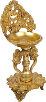 ARTVARKO Brass Double Peacock Designer Diya Showpiece Oil Lamp Deepak with Wick ... - Image 3