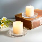 kanpura 3.5 Inch Glass Pillar Candle Holder Set Set of 2 Gear Round Candle Plate... - Image 9