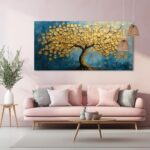 Modern Art Golden Lucky Tree Money Tree Canvas Wall Art Gold Tree of Life Painti... - Image 4