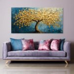 Modern Art Golden Lucky Tree Money Tree Canvas Wall Art Gold Tree of Life Painti... - Image 9