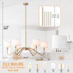Modern Gold 6-Lights Chandelier, 39" Pendant Light with White Fabric Shade Adjus... - Image 4
