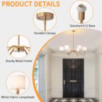 Modern Gold 6-Lights Chandelier, 39" Pendant Light with White Fabric Shade Adjus... - Image 5