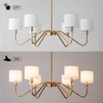 Modern Gold 6-Lights Chandelier, 39" Pendant Light with White Fabric Shade Adjus... - Image 6
