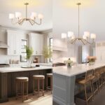 Modern Gold 6-Lights Chandelier, 39" Pendant Light with White Fabric Shade Adjus... - Image 8