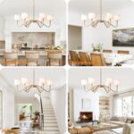 Modern Gold 6-Lights Chandelier, 39" Pendant Light with White Fabric Shade Adjus... - Image 9