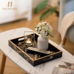 Hanobe Decorative Serving Tray Black: Imitation Marble Coffee Table Tray Decor w... - Image 3