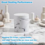 Cotton Swab Holder Round Qtip Holder with Lid, Bathroom White Marble Resin Cotto... - Image 3