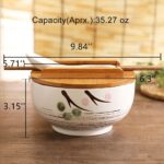 WHJY White Ceramic Bowl with Lid, Spoon, Chopsticks for Soup, Rice, Noodles. Jap... - Image 3