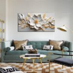 Canvas Wall Art for Living Room Bedroom Office White and Gold Flower Artwork Lar... - Image 3