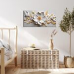 Canvas Wall Art for Living Room Bedroom Office White and Gold Flower Artwork Lar... - Image 5