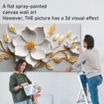 Canvas Wall Art for Living Room Bedroom Office White and Gold Flower Artwork Lar... - Image 7