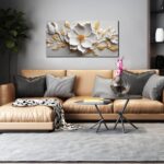 Canvas Wall Art for Living Room Bedroom Office White and Gold Flower Artwork Lar... - Image 8