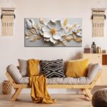 Canvas Wall Art for Living Room Bedroom Office White and Gold Flower Artwork Lar... - Image 9