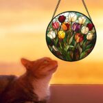 Stained Glass Window Hanging Colorful Tulip 6.3" - Flower Suncatcher Door Garden... - Image 3