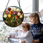 Stained Glass Window Hanging Colorful Tulip 6.3" - Flower Suncatcher Door Garden... - Image 4
