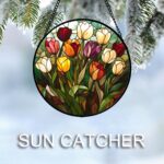 Stained Glass Window Hanging Colorful Tulip 6.3" - Flower Suncatcher Door Garden... - Image 5
