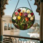 Stained Glass Window Hanging Colorful Tulip 6.3" - Flower Suncatcher Door Garden... - Image 6