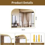 Gold Arched Top Wall Mounted Mirror - 38 x 30 Inch Round Cruved Top Bathroom Van... - Image 6