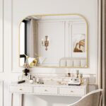 Gold Arched Top Wall Mounted Mirror - 38 x 30 Inch Round Cruved Top Bathroom Van... - Image 7